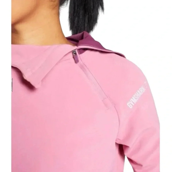 Gymshark Asymmetrical Performance Hoodie Dusty Pink Dark Ruby Colorblock Crop M - Picture 3 of 13